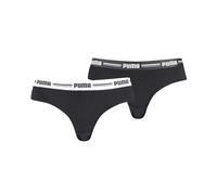 Puma 2-Pack Striped Logo Mid-Rise Brazilian Briefs, Black