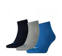 PUMA 3 Pack Unisex Quarter Trainer Sports Socks Blue/Grey Melange 6-8 (39-42)