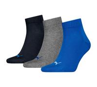 PUMA Plain Recycled Cotton Quarter Sock, Blue/Grey Melange, 2.5-5 (Pack of 3)
