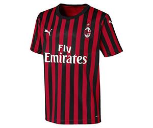 PUMA AC Milan HOME Replica SS KIDS with Sponsor Logo T-Shirt - Tango Red/Black, Size 140