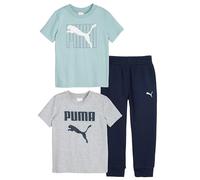 PUMA Boys' 3 Piece Set, Short Sleeve Cotton Jersey T-Shirts & Matching Tricot Pant Clothing, Heather Grey/Mint, S (Pack of 3)