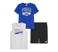 PUMA Boy's 3 Piece Set, Sleeve Cotton Jersey T-Shirt and Muscle Tee & Matching Short Clothing, Heather Grey/Blue, M (Pack of 3)