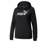 PUMA Women's Ess+ Metallic Logo Hoodie Tr Sweat, Puma Black-metallic Silver, S UK