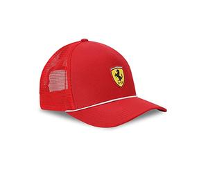 PUMA Ferrari Sportswear Race Trucker Cap Men's Polyester Logo Plain One Size, red, One Size