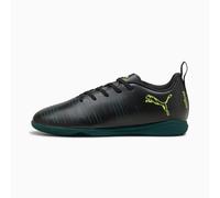 PUMA Future 8 Play Futsal Boots Youth, Black/Fizzy Light/Green Terrain, size 4.5