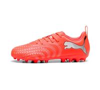 PUMA Future 9 Play MG JR Soccer Shoe, Glowing RED White Black Silver, 4 UK