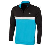 Puma Golf Mens Colour Block 1/4 Zip Golf Sweater - Black-Aqua Blue - M