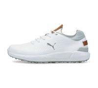 (UK 9, White/Silver) Puma Golf 2024 Mens IGNITE ARTICULATE Leather Soft Spiked Waterproof Golf Shoes
