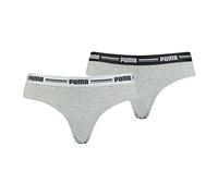 Puma Women's 2-Pack Striped Logo Mid-Rise Brazilian Briefs, Grey Melange - Size: 8/None
