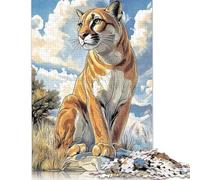 Puma I Cougar Illustration Puzzle Difficult Hard Paper Rectangular Jigsaw Puzzle for Adult Children Unique Gift 500pcs (52x38cm)