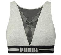 Puma iCotton Modal Stretch High Neck Bra wth Mesh, Grey Melange/Silver - XS
