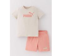 Puma Kids Girls T-Shirt And Short Set - Alpine Snow/Pink Fruit, Alpine Snow-Pink Fruit, Size 3-4 Years Alpine Snow-Pink Fruit