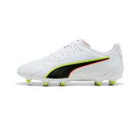 PUMA Unisex King 20 Play Firm Ground/Artifical Ground Football Boots, PUMA White-Glowing Red-Yellow Alert, 9 UK