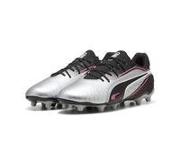 PUMA King Match FG/AG JR Soccer Shoe, Silver Black-Sun Struck White, 4.5 UK