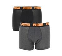 PUMA Men's Basic Boxer Briefs, Black Ultra Orange Combo, S (Pack of 2)