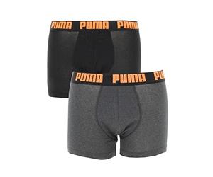 PUMA Men's Basic Boxer Briefs, Black Ultra Orange Combo, S (Pack of 2)