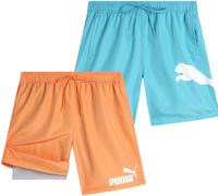 PUMA Men's Bathing Suit - 2 Pack Quick Dry Swimsuit Trunks with Mesh Compression Liner - 8" Inseam Swimwear (S-XL), Blue Aqua/Peach, S