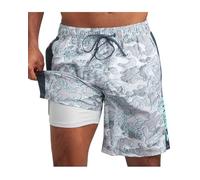 PUMA Men's Bathing Suit - Quick Dry Swimsuit Trunks with Mesh Compression Liner - 8" Inseam Swimwear (S-XL), Grey Camo, L