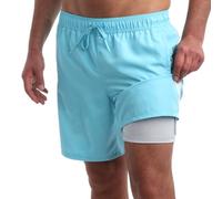 PUMA Men's Bathing Suit - Quick Dry Swimsuit Trunks with Mesh Compression Liner - 8" Inseam Swimwear (S-XL), Blue/Aqua, X-Large