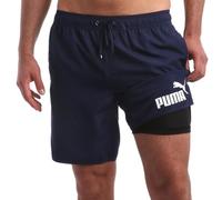 Puma Men's Bathing Suit - Quick Dry Swimsuit Trunks with Mesh Compression Liner - 8" Inseam Swimwear (S-XL), Navy, L