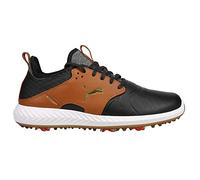 PUMA Men's Ignite Pwradapt Caged Crafted Golf Shoe, Black/Leather Brown/Team Gold, 12.5 M