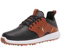PUMA Men's Ignite Pwradapt Caged Crafted Golf Shoe, Black-Leather Brown Team Gold, 6.5 UK