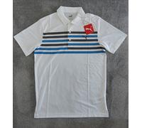 PUMA Mens Polo M White Striped Drycell Golf Shirt Moisture Wicking Quick Dry