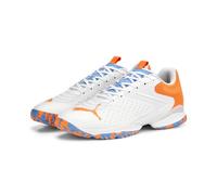 PUMA Men's SOLARATTACK RCT Indoor Court Shoe, White-Ultra Orange-Team Light Blue, 4.5 UK