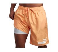 PUMA Mens Swim Trunks - Quick Dry Athletic Performance 8" Inseam Swimming Trunks for Men with Mesh Compression Liner, Orange, L