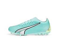 PUMA Men's Ultra Match MG Soccer Shoe, Electric Peppermint White-Fast Yellow, 12 UK