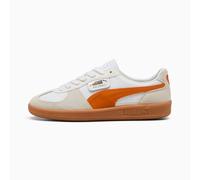 PUMA Palermo Leather Sneakers Unisex, White/Warm White/Orange Glo, size 5.5