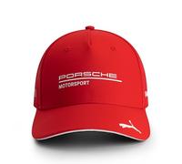 PUMA Porsche Motorsport Curved Brim Team Cap with Porsche Motorsport and Sponsor Logos Throughout, Including a cat on The Peak. - Red - One Size Fits Most