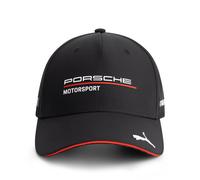 PUMA Porsche Motorsport Curved Brim Team Cap with Porsche Motorsport and Sponsor Logos Throughout, Including a cat on The Peak. - Black - One Size Fits Most