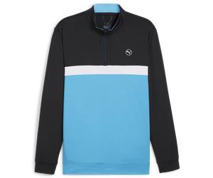 Puma Pure Colorblock 1/4 Zip BLACK/AQUA L Size: Large