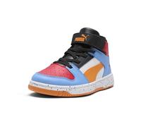 Puma Rebound Layup Mid Hook and Loop Shoes Sneaker, White Rickie Orange Team Light Blue Black Ss25, 1 UK Child