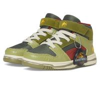 PUMA Rebound Layup Mid Jurassic World Hook and Loop Shoes Children's Sneakers Unisex, Green Moss-mars Red-sizzling yellow, 2.5 Little Kid