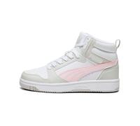 PUMA Rebound V6 MID JR Sneaker, White-Frosty Pink-Sedate Gray, 6 UK