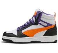 PUMA Rebound V6 MID JR Sneaker, White-Orange GLO Black, 4 UK