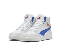 PUMA Rebound V6 MID JR Sneaker, White-Vivid Blue-Feather Gray, 5 UK