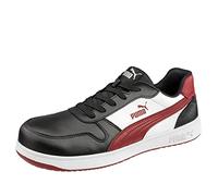 PUMA Safety Frontcourse Low S3 ESD FO HRO SR Unisex Safety Shoes Non-Slip Metal-Free Fibreglass Cap, Black / White / Red, 9 UK