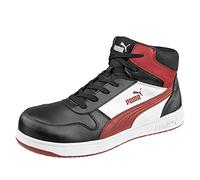 PUMA Safety Frontcourse Mid S3 ESD FO HRO SR Unisex Safety Shoes Non-Slip Metal-Free Fibreglass Cap, Black / White / Red, 10.5 UK