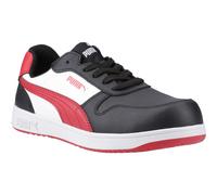 PUMA Safety Frontcourse Low S3 ESD FO HRO SR Unisex Safety Shoes Non-Slip Metal-Free Fibreglass Cap, Black / White / Red, 7.5 UK