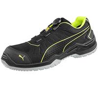 PUMA Safety Fuse TC Green Low Work Shoe Safety Shoe S1P ESD SRC Fibreglass Cap Penetration Protection Non-Slip Vegan Lightweight Men, Black Green Disc, 9 UK