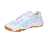 PUMA SOLARFLASH III JR Indoor Court Shoe, White-Electric Peppermint, 3 UK
