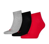 PUMA Sports Ankle Trainer Socks Unisex Quarters (3 Pair Packs) Everyday Comfort - Black/Red UK 2.5-5