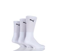 Puma Sports Socks Mens Womens Unisex Ribbed Crew Plain White Size 2.5-5 - 3 Pack