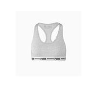 Puma Striped Logo Racerback Bra Top, Grey Melange