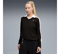 PUMA T7 Relaxed Long Sleeve Polo Women Shirt, Black, size Large