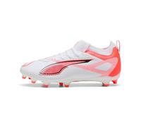 PUMA Ultra 5 Match FG/AG JR Soccer Shoe, White Black-Glowing RED, 5 UK
