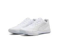 PUMA Unisex Accelerate Turbo 4 Indoor Court Shoe, White Silver-ASH Gray, 3.5 UK
